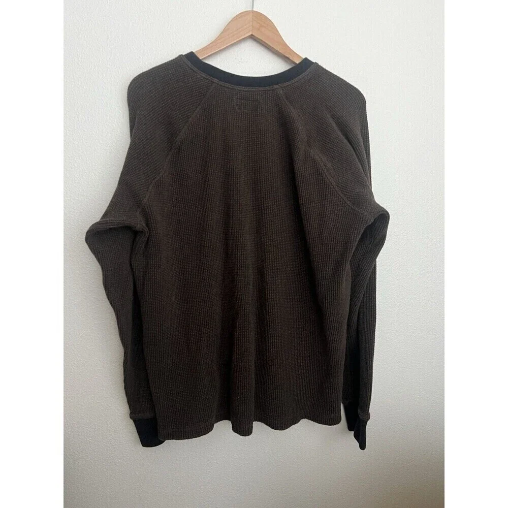LL Bean Signature Shirt Men XL 2 Tone Brown Waffle Thermal Crew Cotton Thick
